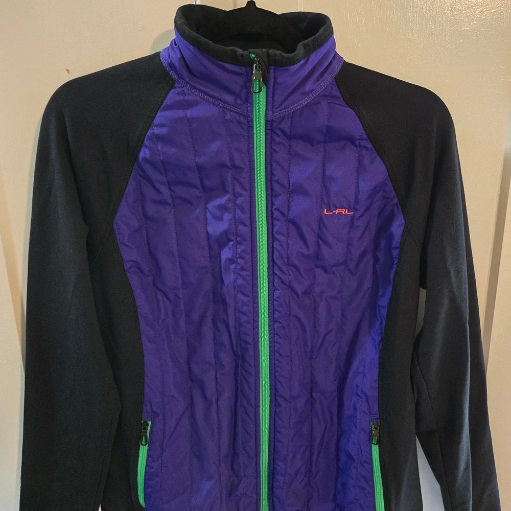 Lauren Ralph Lauren LRL Active, Petite Large, Purple Black Quilted Hybrid Jacket
